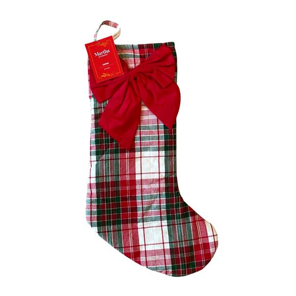 Martha Stewart Bow Tartan Stocking 22in Plaid Christmas Holiday Decor NEW - Picture 1 of 10